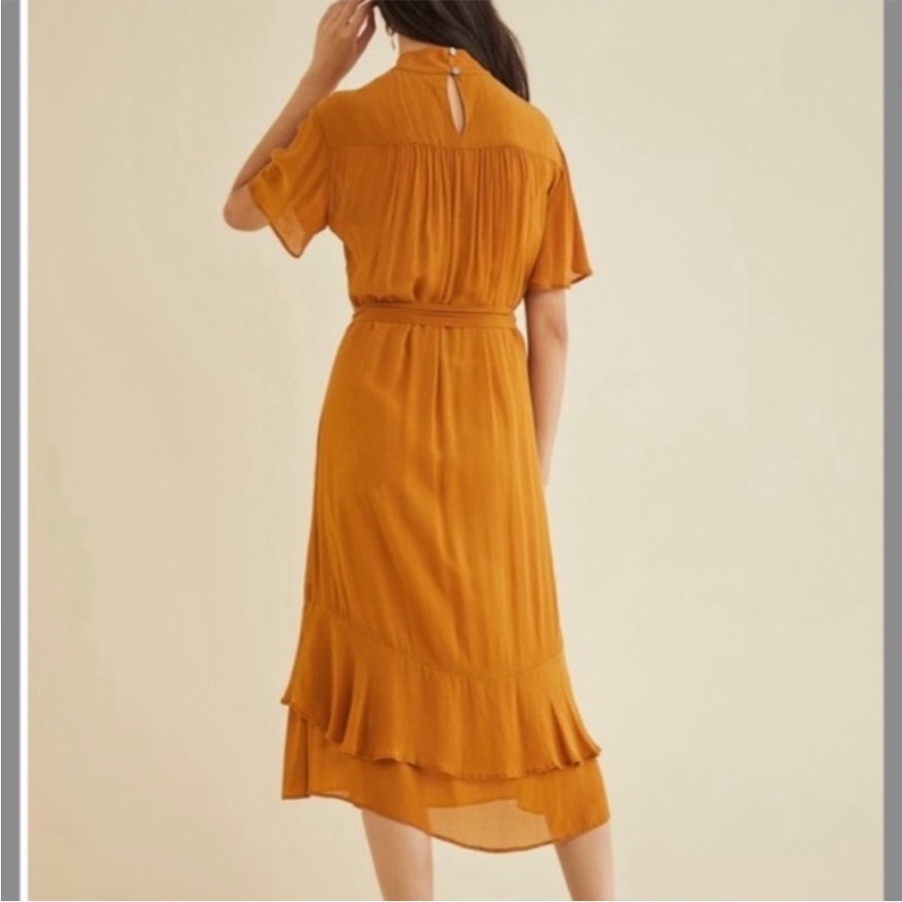 AMOUR VERT onie midi dress marigold flutter sleeve mockneck made in usa size M - Picture 3 of 16